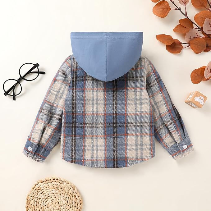 YOUNGER STAR Toddler Kids Boys Girls Flannel Hooded Plaid Shirt Button Baby Red Clothes