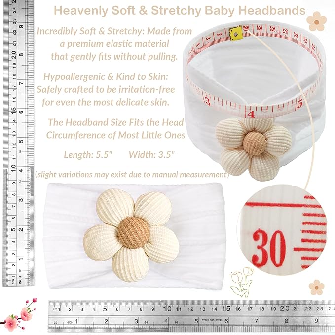 JOYOYO 10 Colors Baby Flower Headbands Baby Girls Nylon Headband Soft Hairbands Hair Accessories for Newborn Infant Toddler Kids(Khaki Flower)