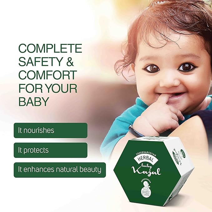Herbal Baby Kajal for New Born - From Renowned Eye Hospital, Authentic for Babies and Adults with Gooseberry, Sahadevi, Yashtimadhu and Castor Oil, Matte Black Finish