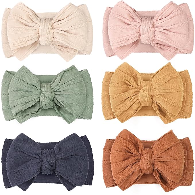 CÉLLOT 6 Pcs Baby Bows Headbands Nylon Hairbands Baby Girl Bows Hair Accessories for Newborn Infant Toddler Essentials (Brown Series)