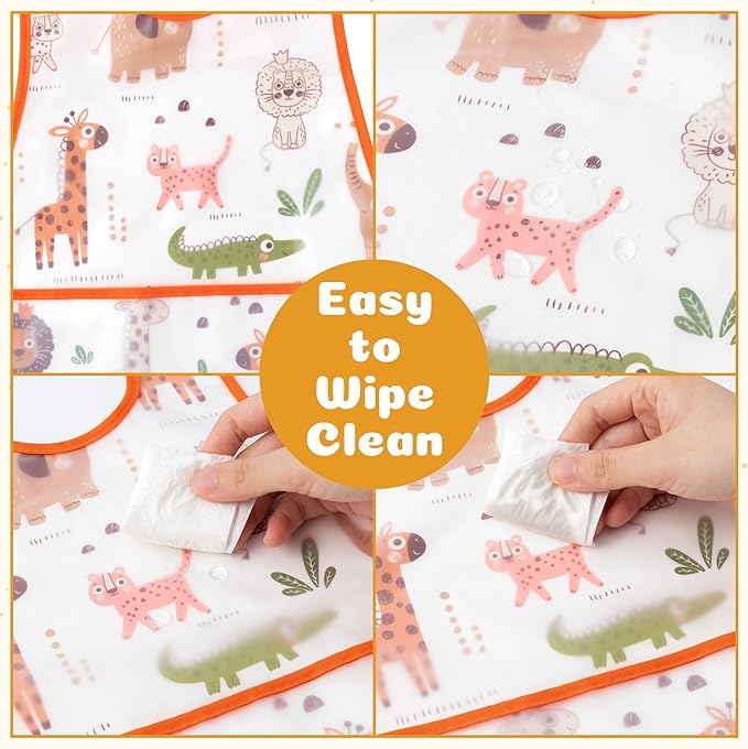 R HORSE 5Pcs Baby Bibs Set Toddler Bibs with Crumb Catcher Pocket & Snap Button Waterproof Baby Feeding Bibs for 6-24 Months