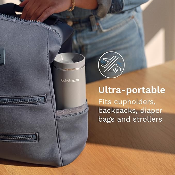 Baby Brezza Portable Warmer – 3X Faster Baby Bottle Warming - Travel Breastmilk and Formula Warmer - Safe, Even Heating - Up to 9oz - No Adapters, White