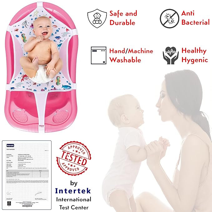 Baby Bath Seat Support Net, Patterned Bath Net with Six Safety Support Corner, Premium Quality Bath Sling for Newborns, Size: 35” x 21” (Bathtub is not Included) 1 Count (Pack of 1)