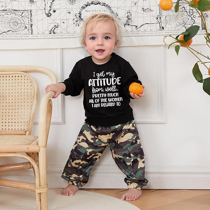 wdehow Toddler Kids Baby Boy Fall Outfits 1T 2T 3T 4T 5T Letter Print Long Sleeve Tops Camouflage Pants Winter Clothes Sets