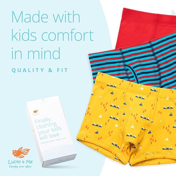 Lucky & Me Nolan Boys GOTS, Organic Cotton, Boxer Briefs, 7-Pack
