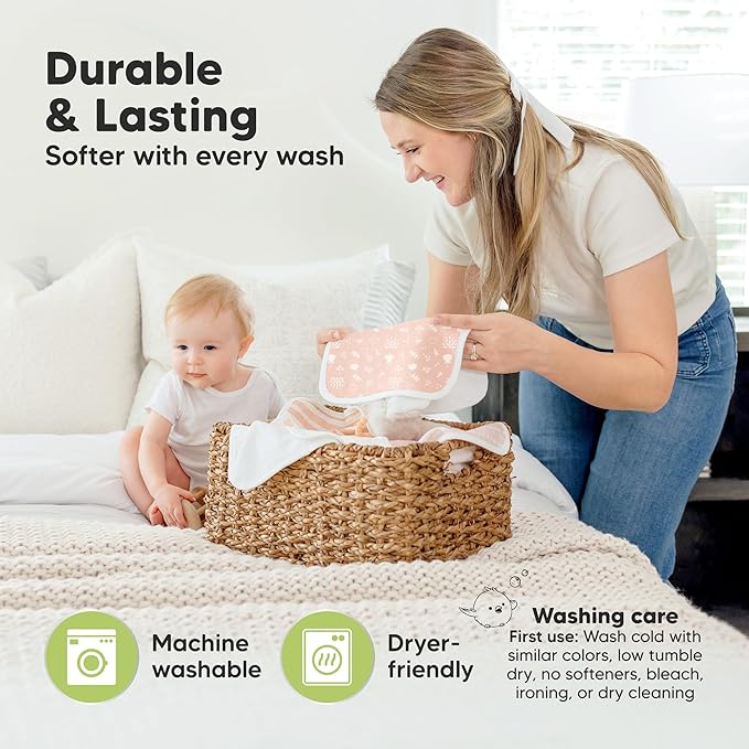6-Pack Cotton Baby Washcloths for Newborn - Organic Cotton Muslin Soft Wash Cloths for Babies, Infant, Kids, Toddler Towels for Boy, Girl, Super Absorbent Face Cloths, Scratch-Free Baby Rags (Fleur)