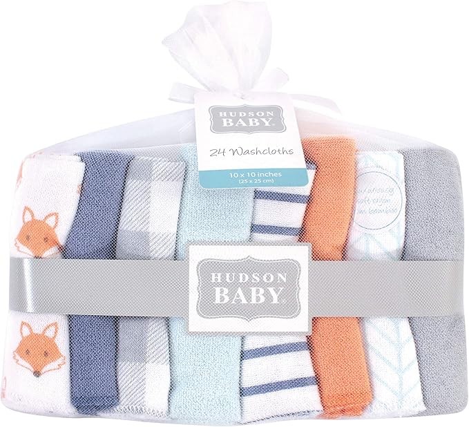 Hudson Baby Unisex Baby Rayon from Bamboo Washcloth Bundle, Fox, One Size