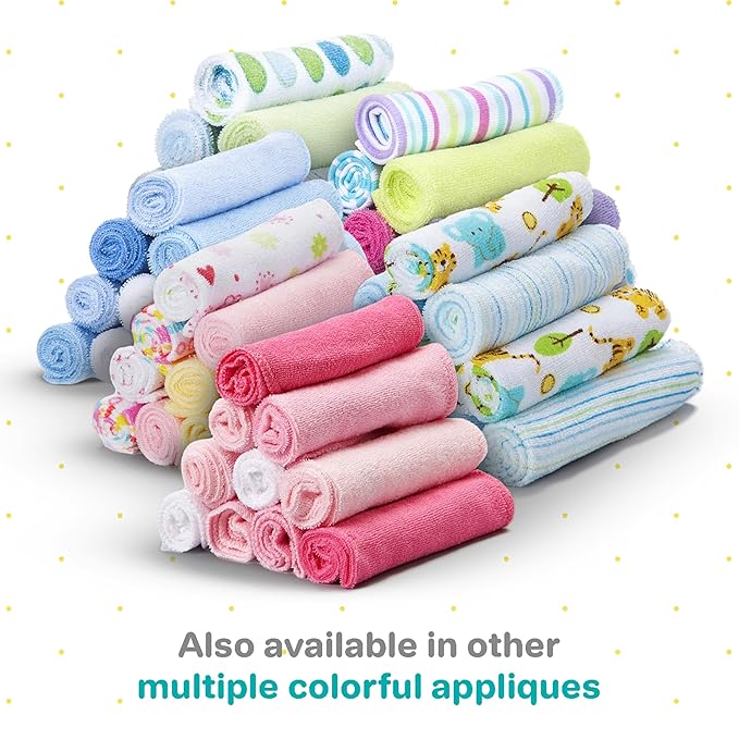 Spasilk 10-Piece Washcloth Set for Newborn Boys and Girls, Soft Terry Baby Washcloths, Baby Essentials, Blue Dots
