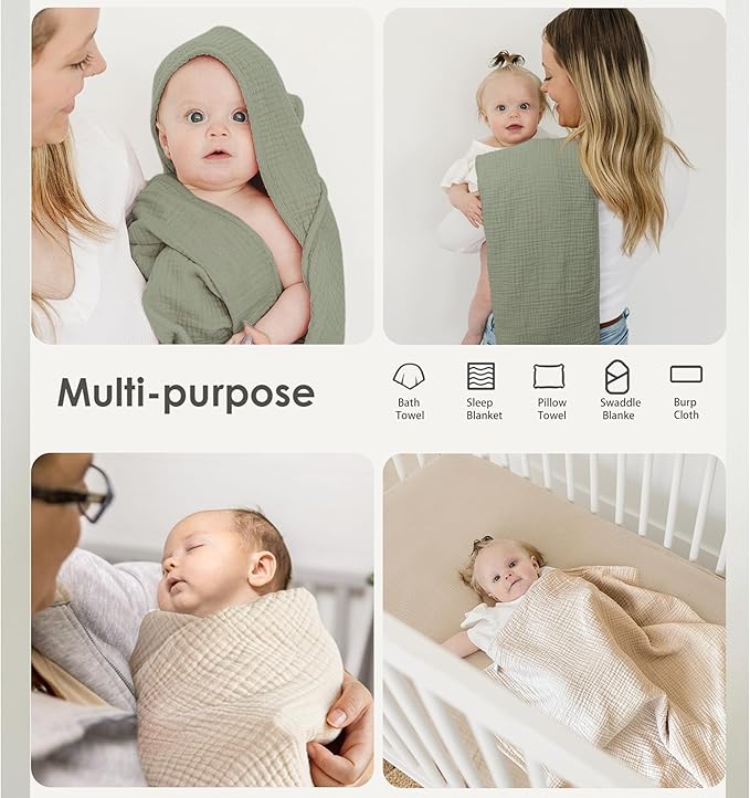Muslin Baby Towels with Hood for Newborn 100% Cotton Baby Bath Towels Soft & Absorbent Hooded Baby Towel for Boys and Girls, Large Size - 32 * 32 Inches