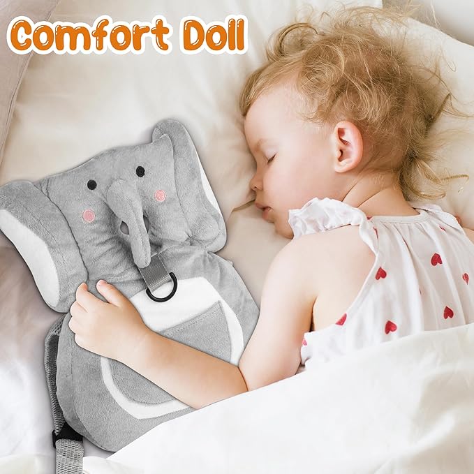 Baby Backpack Walker Protection, Toddler Head Protector Backpack Adjustable 270° Three-Sided Protection Breathable Design with Knee Pads & Safety Rope, 6-12 Month Baby(Elephant)