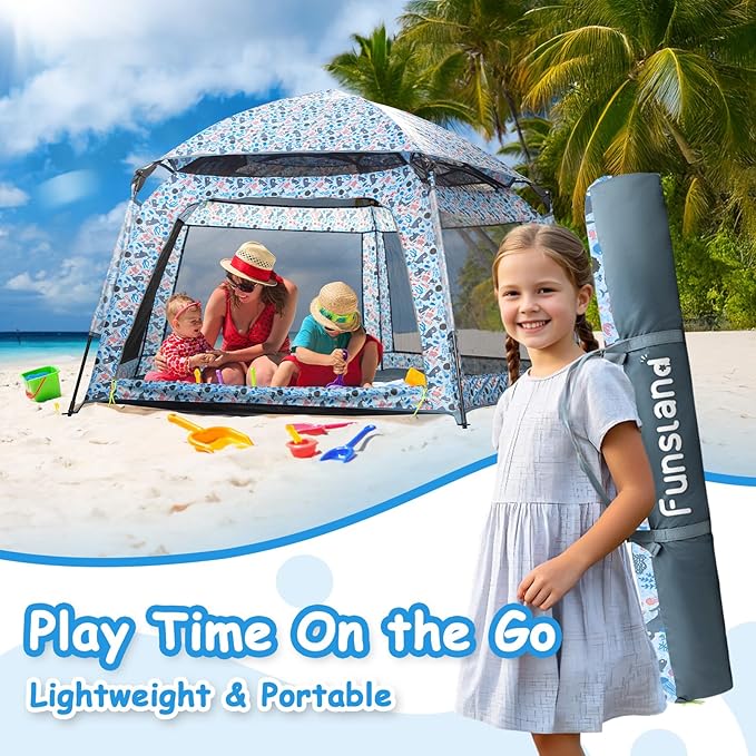 Baby Playpen Pop-up Tent - Outdoor & Indoor Play Tent for Beach with Canopy Travel Bag Portable Play Yard for Babies & Toddlers (Ocean)