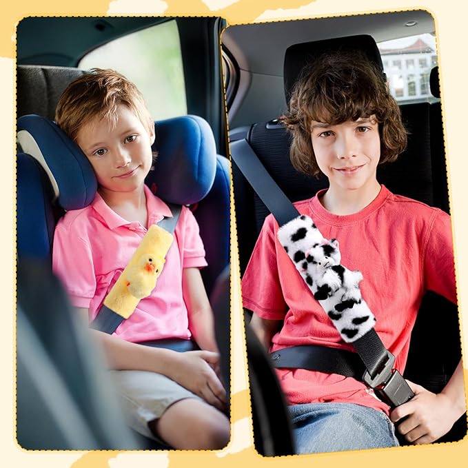 4 Pcs Animal Car Seat Belt Covers Plush Seatbelt Strap Cover Soft Seatbelt Shoulder Pads Seat Belt Cushion Decorative Padded Vehicle Accessory for Kids Adults(Farm)