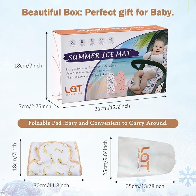 Gel Car Seat Cooler Pad,1 Pack Double Sides-Universal Baby Stroller Ice Cushion Cooler Mat,Summer Cooling Seat Liner,Multifunctional Suitable for Baby Dining Chair,Child Safety Seat (Giraffe+Lion)