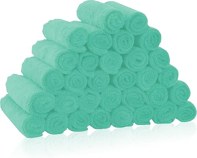 32 Pack Baby Washcloths - 10x10 Inch, Coral Fleece - Extra Absorbent and Soft Wash Clothes for Newborns, Infants and Toddlers - Suitable for Sensitive Skin and New Born - Baby Shower - Aqua Green