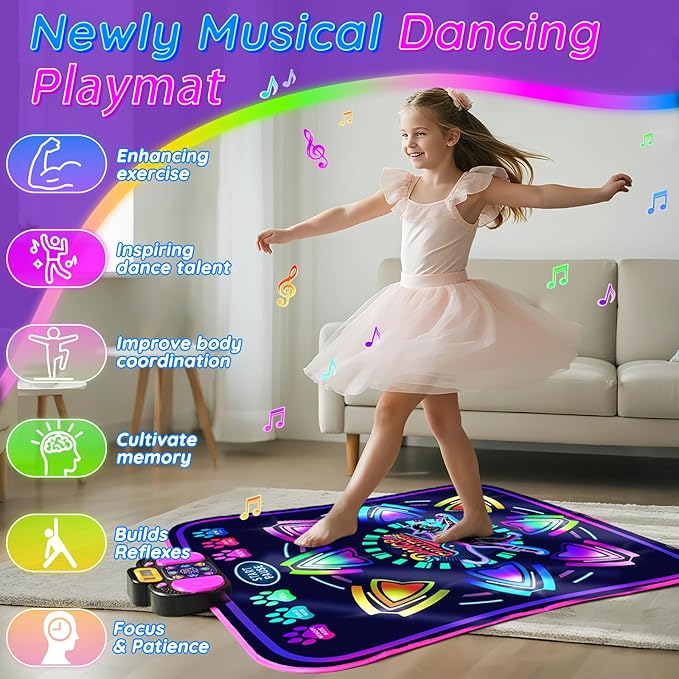 MOMUSE Kids Dance Mat with Display & Lockable Levels, 2 Challenge Modes Electronic Dance Pad 6 Volume Levels Built-in Music Toy Musical Mat, Christmas Birthday Gift for 3-12 Years Girls Boys