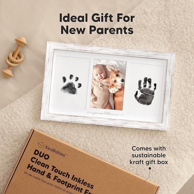 Inkless Hand and Footprint Kit, Boy, Girl, Newborn Keepsake - No Mess Ink Pad for Baby Handprint,Clean Touch Paw Print Kit for Dog Picture Frame,Personalized Baby Christmas Shower Gifts(Vintage White)