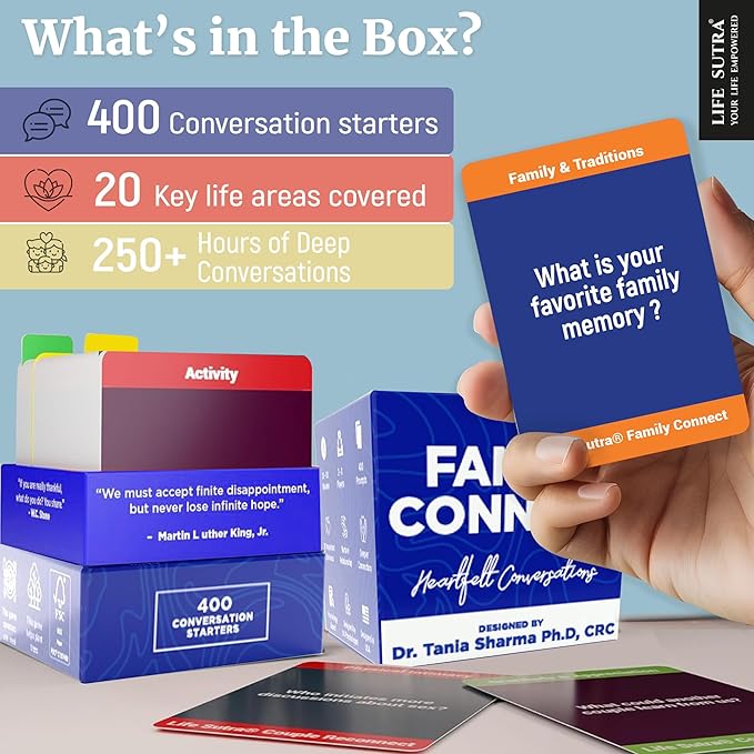 Life Sutra Family Connect - 400 Conversation Starter Cards for Families, Teens & Kids, Car Travel Communication Game, Social Skills & Mindful Therapy Talk, Fun