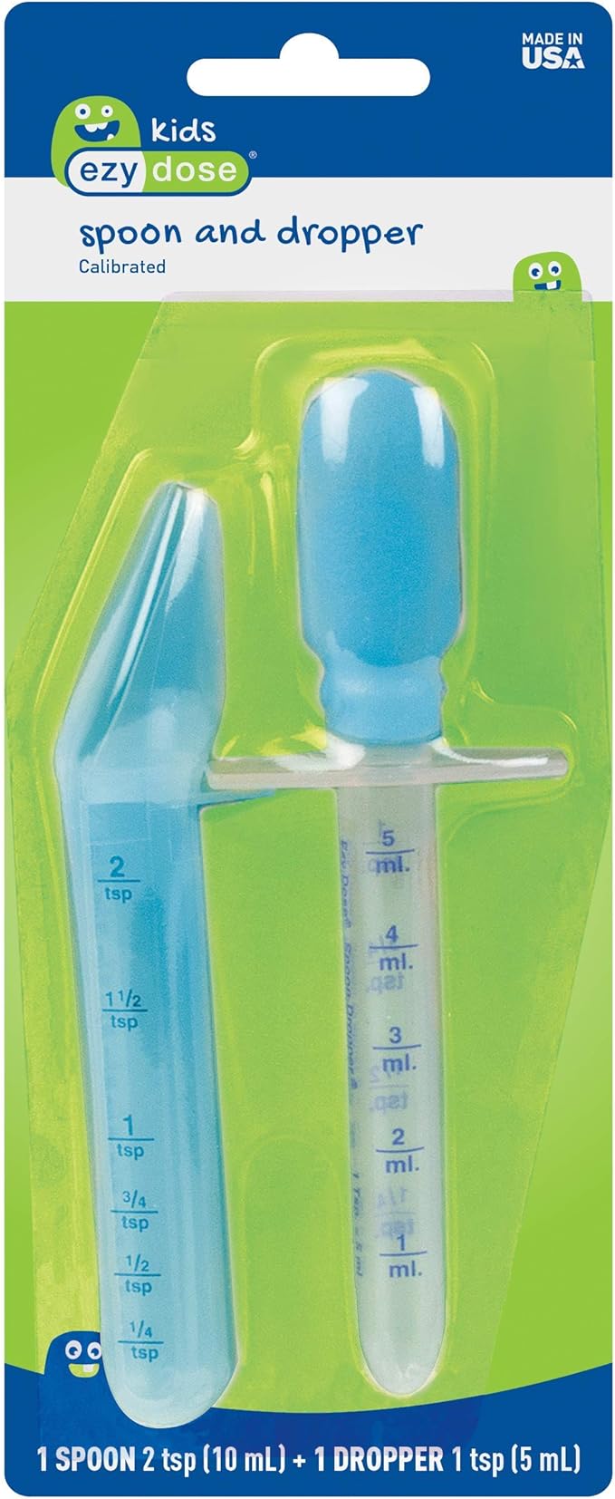 EZY DOSE Kids Oral Liquid Medicine Dropper and Spoon Kit For Baby & Toddler, Deliver Correct Dose, 5mL/1 TSP Capacity, 2 Piece Set, Color May Vary, Made in the USA, BPA Free