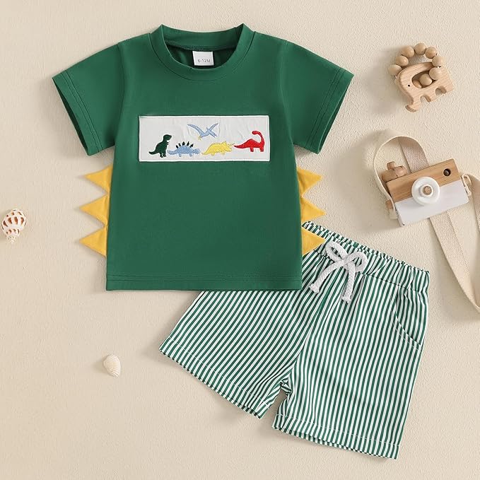 fhutpw Toddler Baby Boy Summer Clothes Tractor Letter Short Sleeve T-Shirt Tops Pockets Casual Shorts Set Infant Outfits
