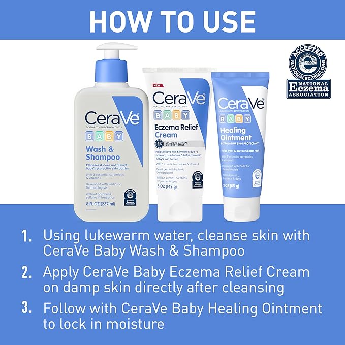 CeraVe Baby Eczema Relief Cream,1% Colloidal Oatmeal Cream with Vitamin E & Ceramides,Soothes & Calms Itchy Skin,Developed with Pediatric Dermatologist,Fragrance Free,5oz,(Pack of 2)