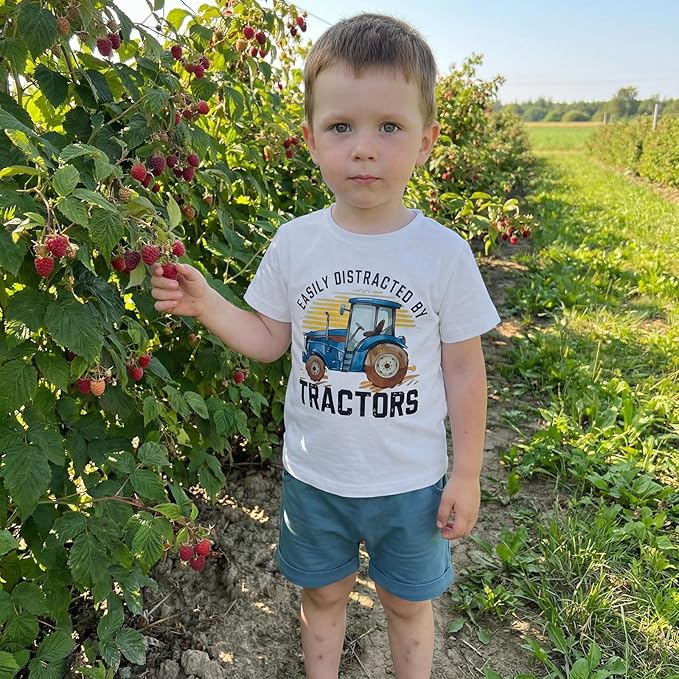 Toddler Baby Boy Clothes Summer Short Sleeve Trucks Tractors Print T-Shirt Tops Solid Color Shorts Set Casual Outfit