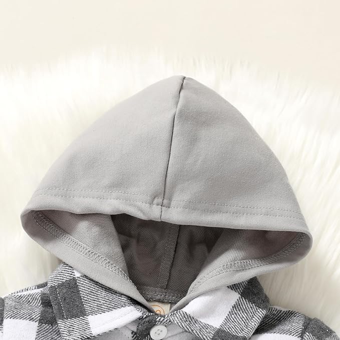 YOUNGER STAR Toddler Kids Boys Girls Flannel Hooded Plaid Shirt Button Baby Red Clothes