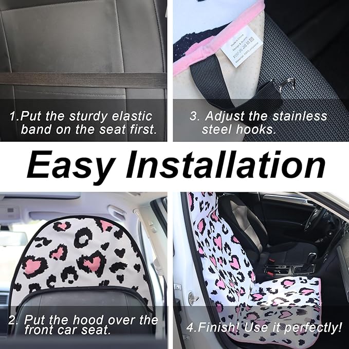 Sweat Towel Car Seat Cover Protector Front Seats for Gym Workout, Running, Swimming, Beach and Hiking, Waterproof Universal Seat Cover for Car, Truck, Van & SUV (Love Spot, 2pcs Front Seat)