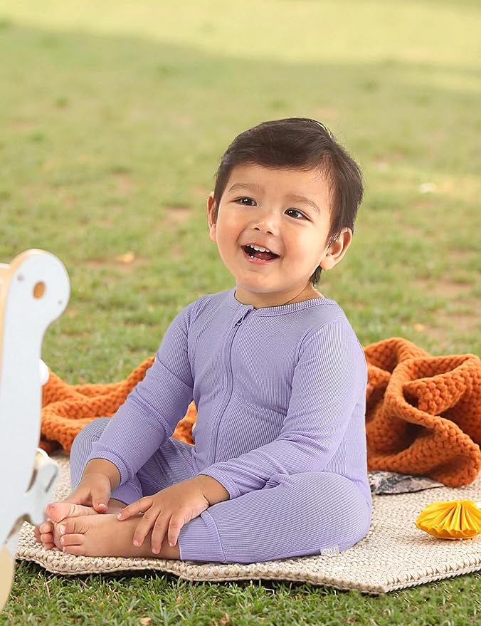 Jimonda Ribbed Rayon From Bamboo Baby Boys/Girls Sleepers, 2-Way Zipper Long Sleeve Footless Pajamas With Mittens Soft Pjs