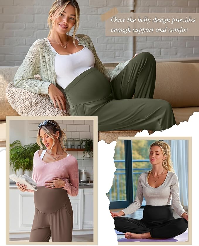 3 Pack Women's Maternity Pants Maternity Jogger Sweatpants Over The Belly Stretchy Pregnancy Pants with Pockets
