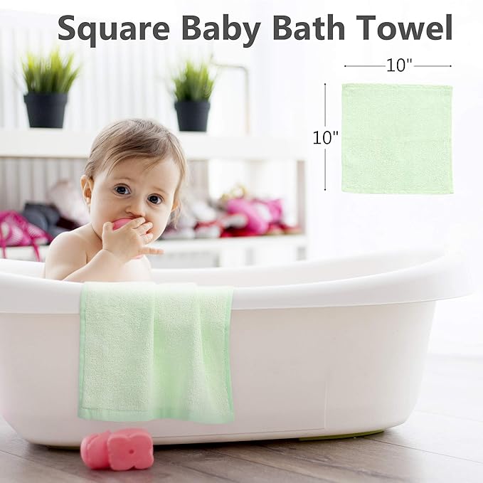12 Pack Baby Boy Washcloths Bulk for Newborn, Extra Soft Face Bath Towel for Toddler, Absorbent Kids Wash Rag for Body, 70% Rayon Derived from Bamboo, 30% Cotton, 10"x10", Blue/Green/Yellow