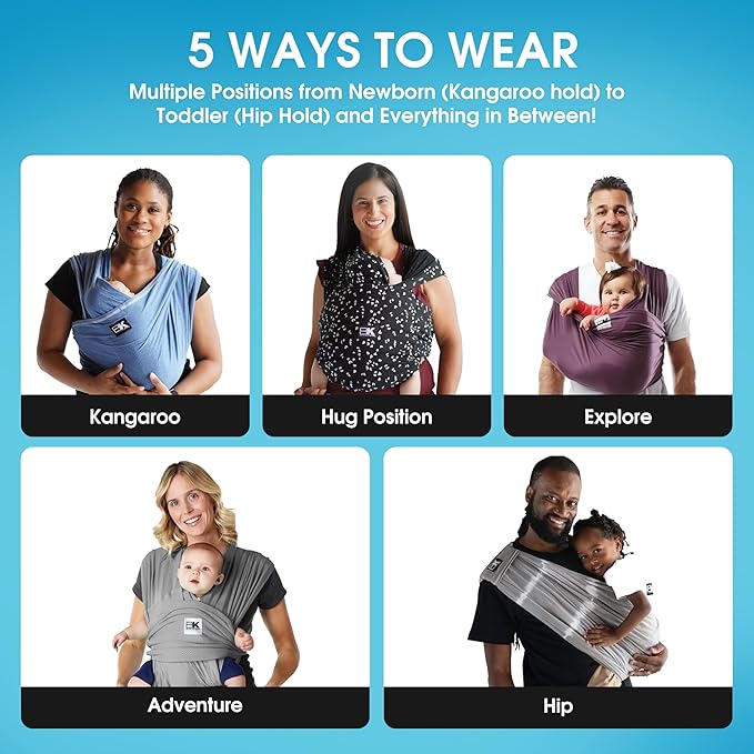 Original Baby K'tan Baby Carrier: #1 Easy Pre-Wrapped, Soft, Slip-On, No Rings, No Buckles | 5 in 1 Baby Sling for Hands-Free Comfort | Black | X-Small