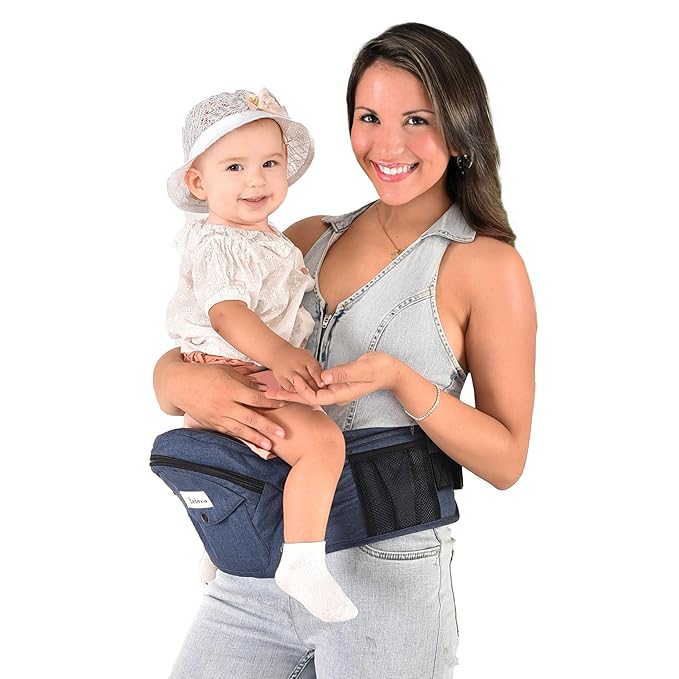Baby Carrier with Hip Seat - with Lumbar & Back Support – Adjustable Waistband with Strong Support - Health Certified, Machine Washable, Fits Medium–Large (Blue)