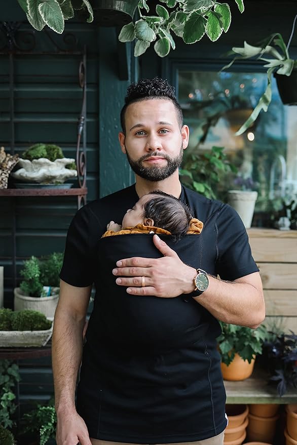 Lalabu The Dad Shirt | Hands-Free Baby Carrier for Dad with Kangaroo Pouch | Engineered for Bonding, Safety, & Comfort for Newborns Up to 15 Lbs. | CPSC Compliant - Black - Small