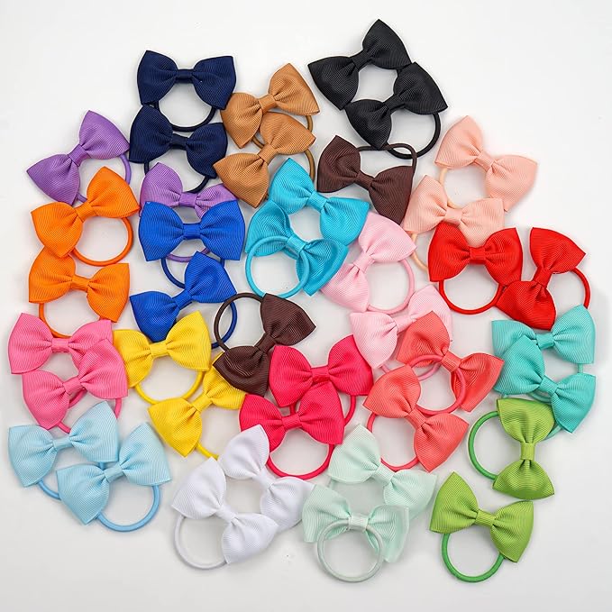 CÉLLOT Toddler Hair Accessories - 40pcs 2.75" Elastics Rubber Ribbon Bands, Bows for Baby Girls, Kids & Children