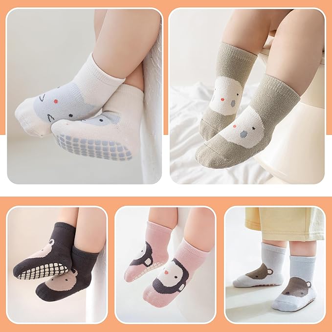 TRUEHAN 5 Pairs Toddler Non Slip Socks with Grips Baby Socks for Kids Girls Boys