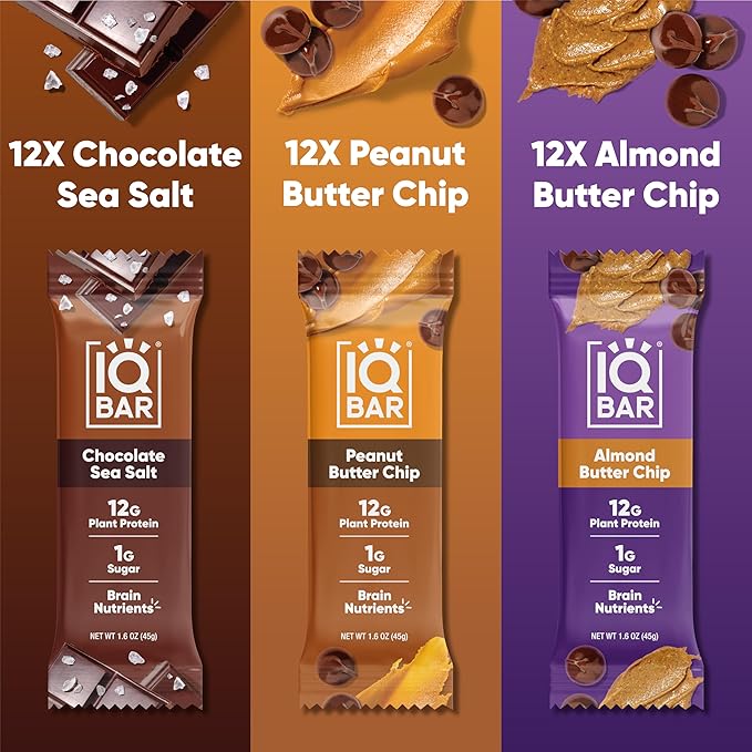 IQBAR Brain and Body Clean Plant Protein Bars - Chocolate Lovers Variety - 36 Bars - Keto, Vegan, High Fiber, Gluten and Dairy Free, Low Sugar Snack with Nutrients for Focus, Energy, Meal Replacement