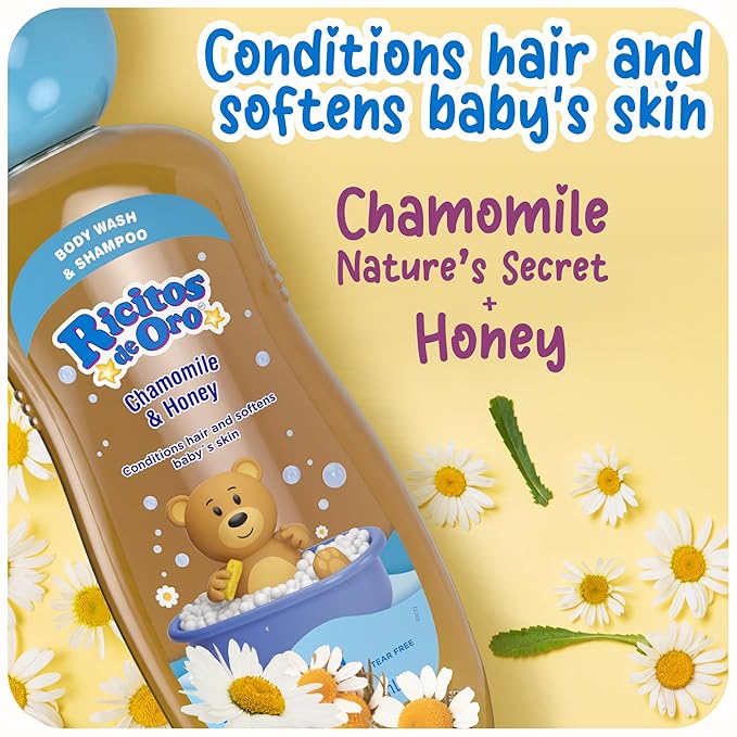 Ricitos de Oro 2-in-1 Baby Shampoo and Body Wash with Chamomile & Honey, Gentle Tear-Free Formula for Newborns & Toddlers, Sensitive Skin Care with Mild Scent, No Harsh Ingredients, 13.5 fl oz, 2-Pack