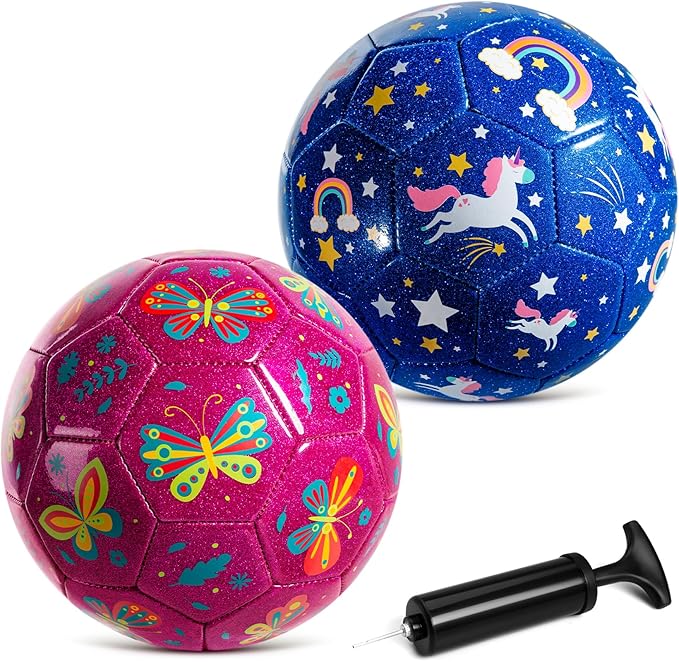 Toddler Soccer Ball Size 2 - Small Soft Kids Ball 2 Pack for Ages 1-3 3-5 - Cartoon Sports Toy Boys Girls - Soccer Gift for Indoor Outdoor Games - Birthday/First/Valentine Gift for Toddlers Kids