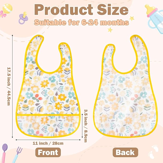 R HORSE 5Pcs Baby Bibs Set Toddler Bibs with Crumb Catcher Pocket & Snap Button Waterproof Baby Feeding Bibs for 6-24 Months