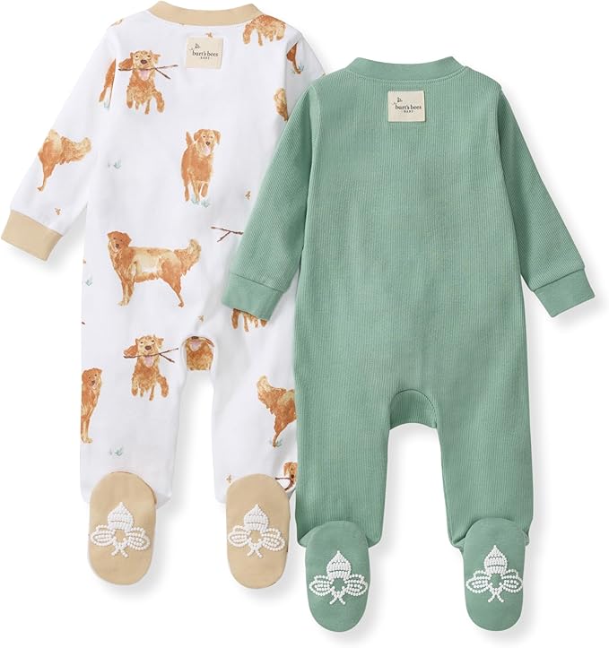 Burt's Bees Baby Boys Sleep and Play PJs, 100% Organic Cotton One-Piece Zip Front Romper Jumpsuit Pajamas