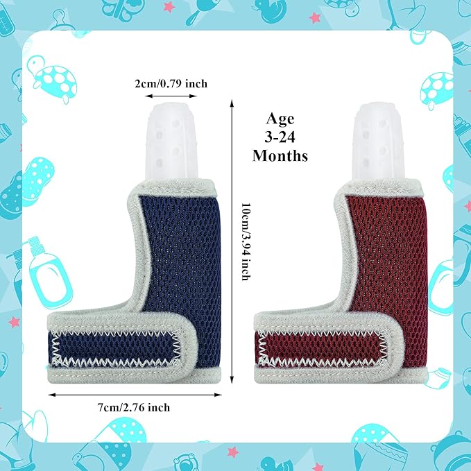 2 Pieces Silicone Toddler Baby Finger Guard with Breathable Wrist Band Thumb Kit to Prevent Children from Sucking Fingers (Blue, Red)