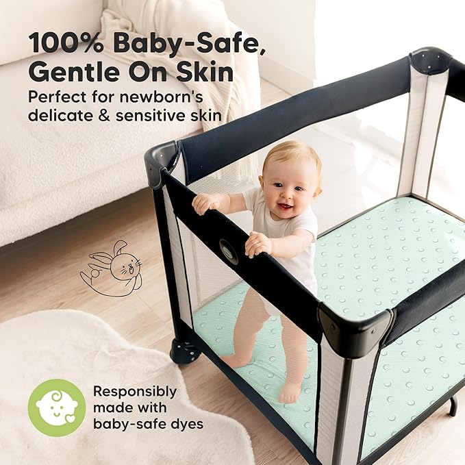 Pack and Play Sheets Fitted - 2-Pack Mini Crib Sheets for Pack N Play Mattress 38x26, Soft & Cozy, Neutral Toddler Playard Bedding, Snug Fitted Mini Baby Crib Mattress Cover Boy, Girl (Lunaris)