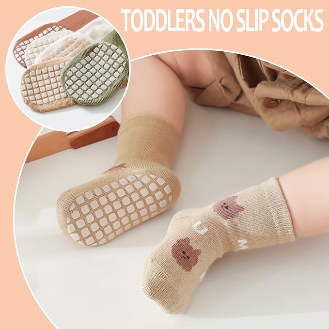 TRUEHAN 5 Pairs Toddler Non Slip Socks with Grips Baby Socks for Kids Girls Boys