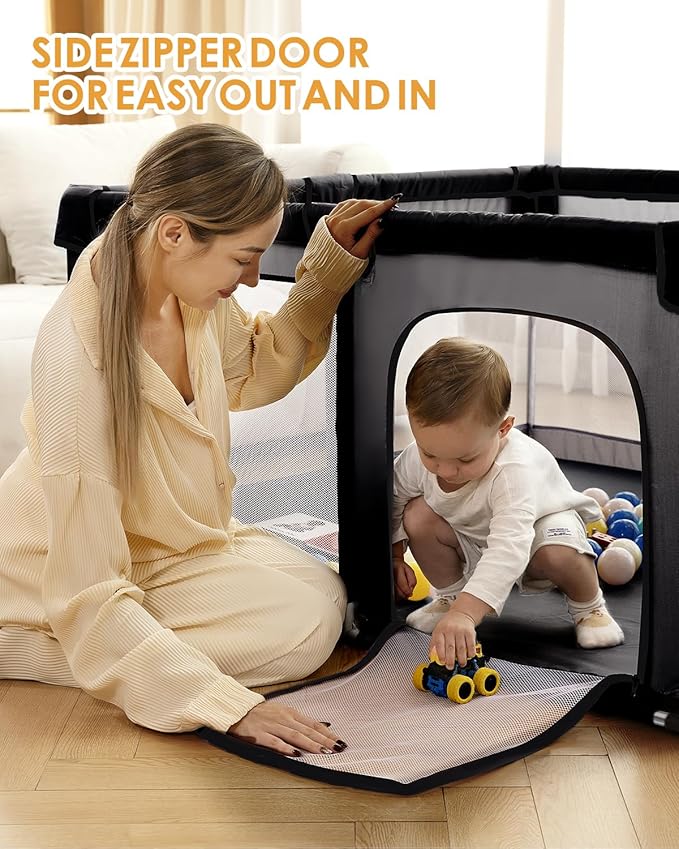 71" x 59" Extra Large Baby Playpen for Babies and Toddlers, Safe Activity Center with Soft Play Fence, Indoor Safety Yard, Easy to Assemble and Clean (Black)