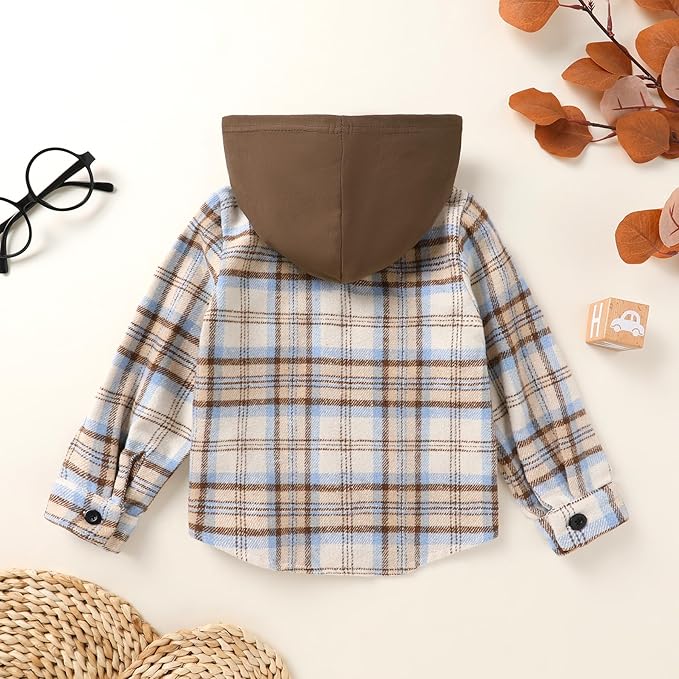 YOUNGER STAR Toddler Kids Boys Girls Flannel Hooded Plaid Shirt Button Baby Red Clothes