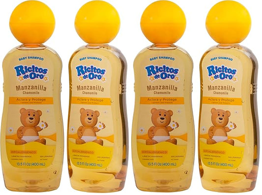 Ricitos de Oro, Baby Shampoo Cleansing and Lightening Baby Shampoo with Chamomile, Paraben Free, Hypoallergenic 4-Pack of 13.5 FL Oz Each, 2 Bottles