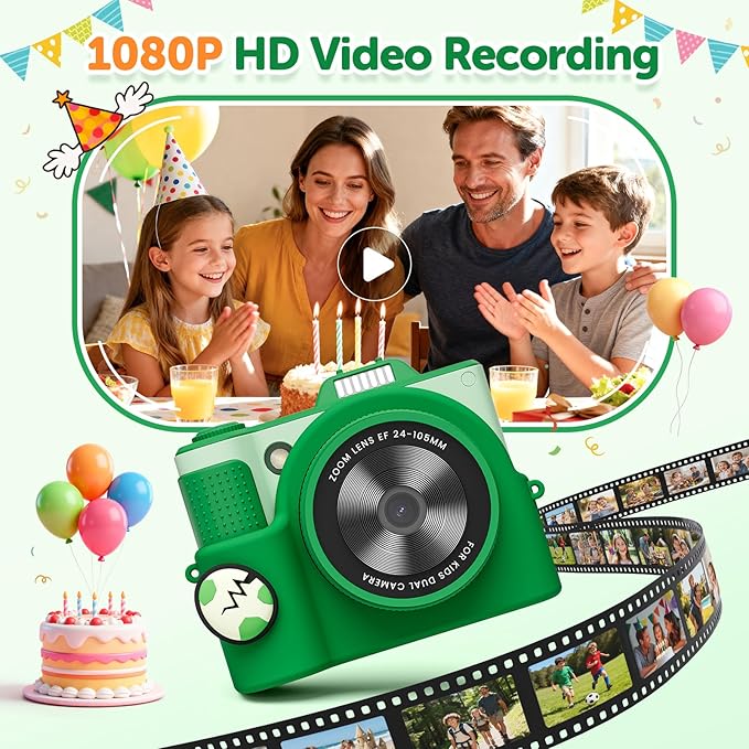 Kids Camera, Christmas Birthday Gifts for Boys Girls Age 3-12,Upgrade HD Flip Digital Video Cameras for Kids, Portable Toys for 3 4 5 6 7 8 9 10 Year Old Childrens with 32GB SD Card-Green