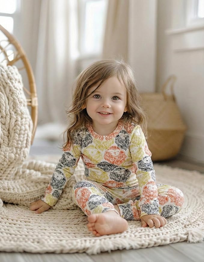 moimoln Sibling Matching 6M-8Y Soft Warm Cotton Modal Character Long Sleeve Snug-Fit Pajama Long Sleeve Sleepwear Daily
