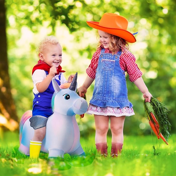 U&C Planet Multi Colored Unicorn Bouncy Horse for Toddlers, Bouncy Animals for Toddlers, Animal Hopper Bouncing Toys Gift for 18 Months 2 3 4 5 6 Years Old Outdoor Indoor with Pump