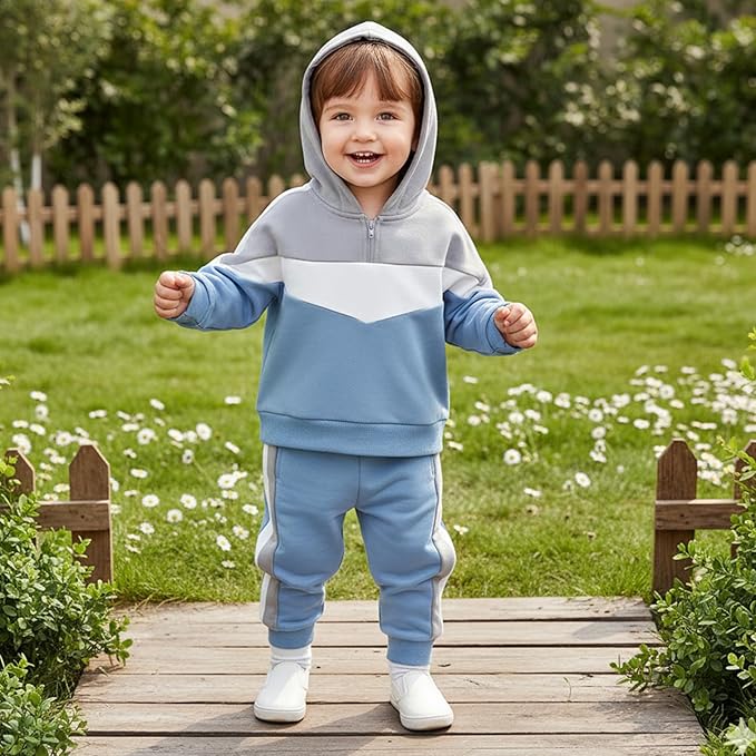 Toddler Baby Boy Hoodies Fall Clothes Waffle Contrast Color Sweatshirt Pant Set Infant Clothes 6 12 18 Months 2T 3T
